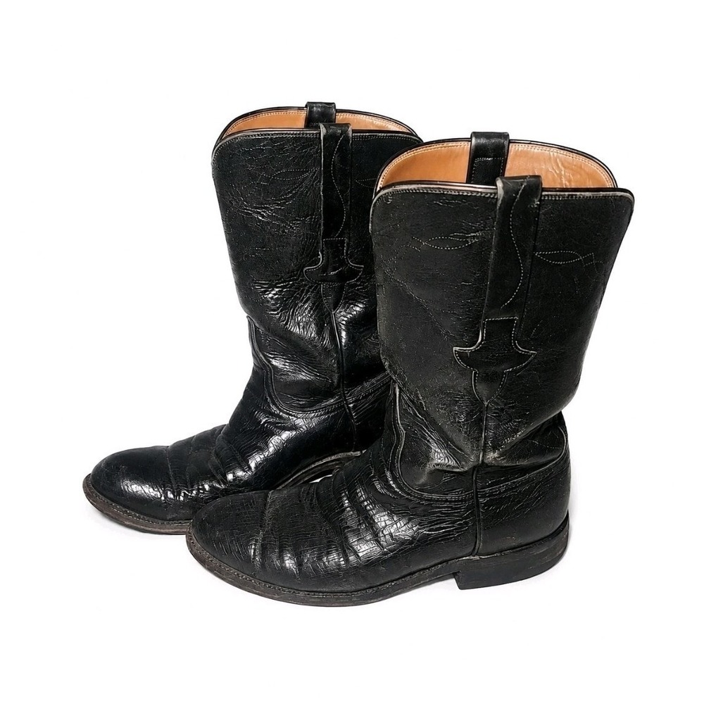 LUCCHESE L5229 Handmade USA Black smooth Ostrich COWBOY‎ BOOTS 8.5